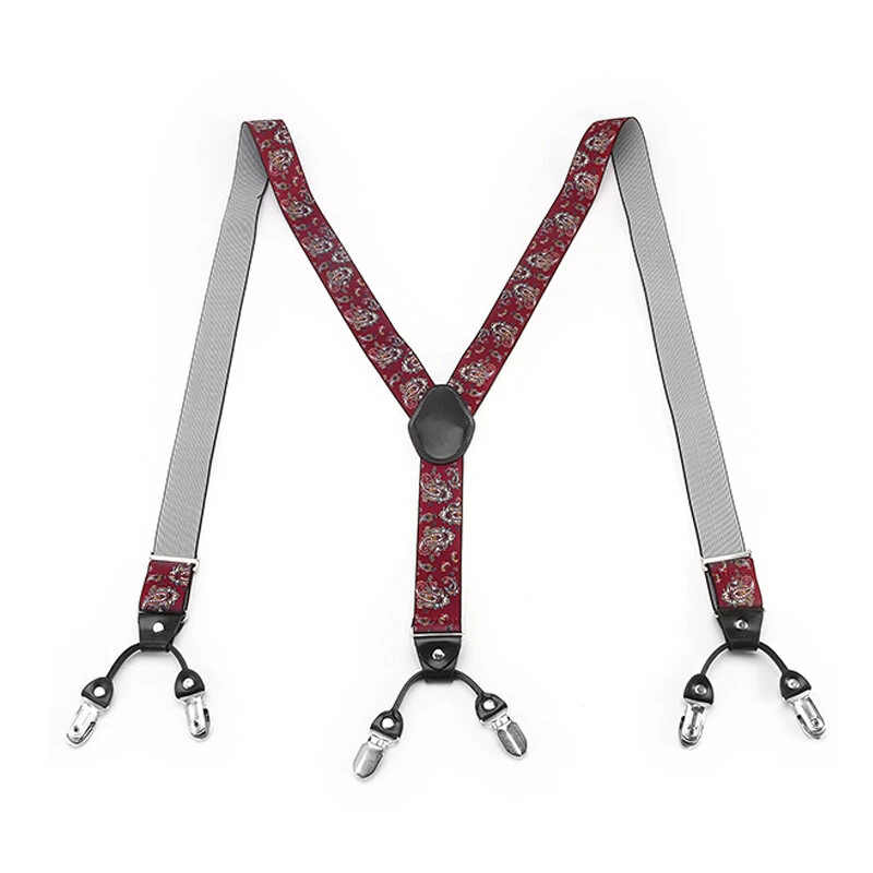 (image for) 125CM Men's Fashion Suspenders Adjustable Strappy Y-Back, Business Print High Elastic Suspenders with 6 Clips